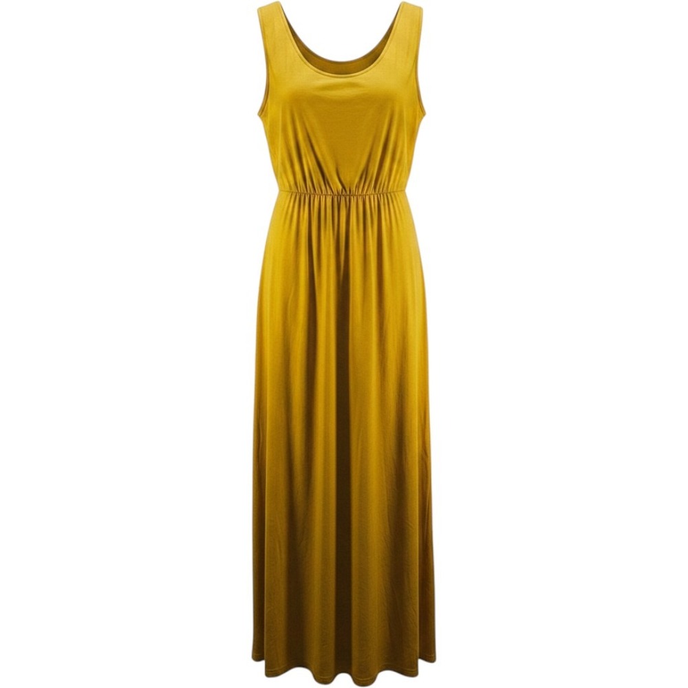 Women's‎ Sleeveless Maxi Dress Flowy Gown Mustard Yellow Boho Chic